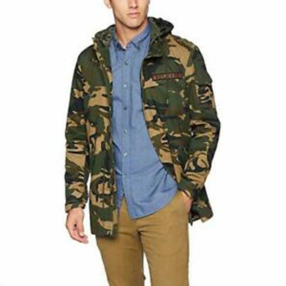 Levi's Camo Long Military Utility Parka Jacket Washed Cotton Hooded